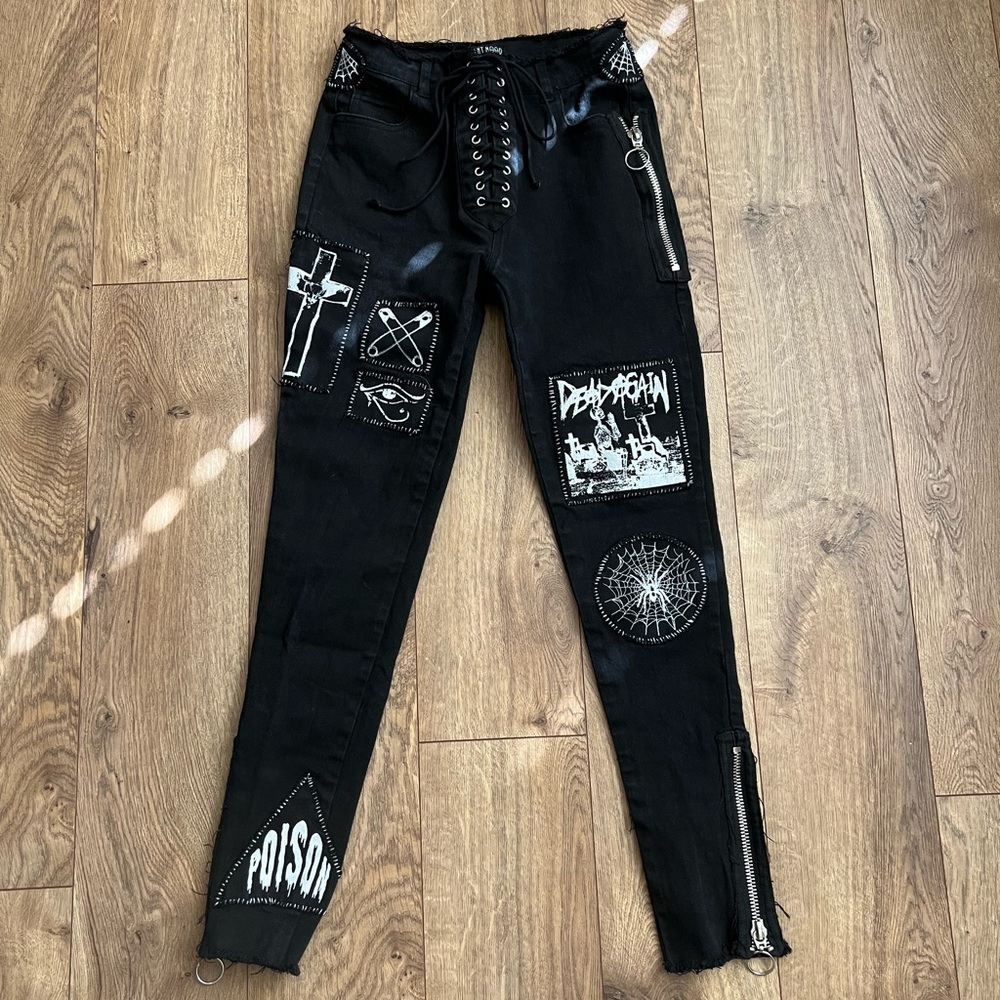 Dolls Kill Current Mood Goth Lace Up Pants Size Medium.